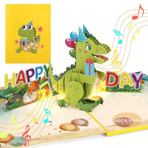 Lihao Födelsedagskort barn födelsedagskort med musik och ljus födelsedagskort popup-kort födelsedag dinosaurie födelsedagskort barns födelsedag present