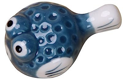 Juego de 6 soportes de cerámica para palillos con forma de pez globo para utensilios de cocina