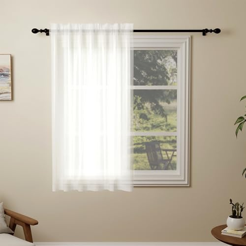 Pacok White Voile Curtains, 45 Drop Net Curtain for Windows, Rod Pocket Sheer Curtain Panel Voile Curtains for Living Room Kitcken Bedroom W56xL45 Inch(White, 142 x 114cm)