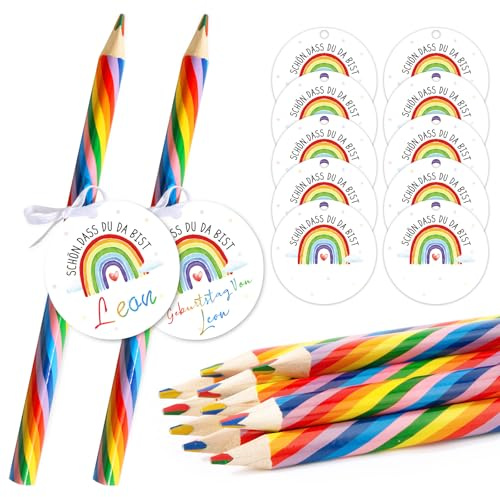 BOFUNX 12 Stücke Regenbogen Buntstifte + 12 Stücke Regenbogen Geschenkanhänger für Kinder Geburtstag Party Gastgeschenke Mitgebsel