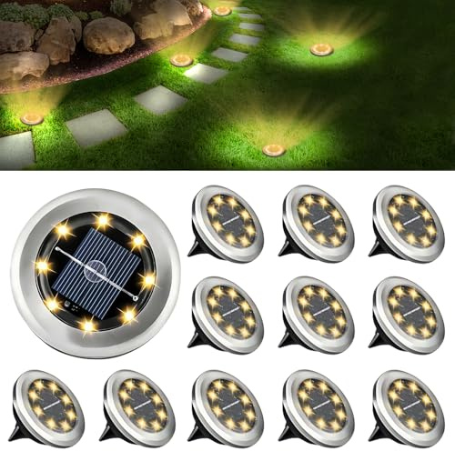 LIAVOP 12 Pezzi Luci Solari da Giardino, 8 LED Lampade Solare da Terra, Luci Solare Decorazione Lampade Solare da Terra per Prato Vialetto Cortile Strade Paesaggio, Bianco Caldo