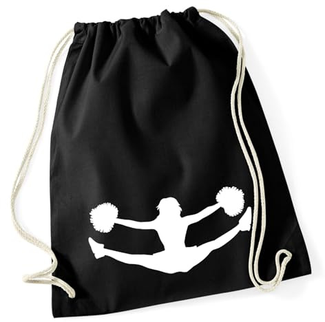 Huuraa Turnbeutel Cheerleader Silhouette Geschenk | Sportbeutel 12 Liter Black Baumwolle Schwarzer Rucksack Geschenkidee Unisex Beutel mit Kordelzug Baumwollbeutel