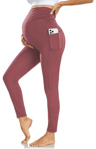 Nlieanuc Mammatights Över Magen med Fickor - Mjuka Gravidleggings med Stöd Yogabyxor för Graviditet Stretchiga Mammabyxor