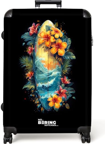 NoBoringSuitcases© Koffer XL Groß Hartschale Reisekoffer 4 Rollen Leicht | 77x51.5x28 cm - Koffer Trolley Hartschalenkoffer Graffiti - Bunt - Surfbrett