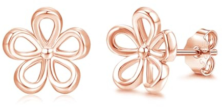 Loutade Silver Stud Earrings for Women, Silver Flower/Clover/Swan Earrings | Hypoallergenic 925 Silver Earrings 8mm Small Dainty CZ Cute Cartilage Sleeper Ear Studs Earrings Jewelry Gift for Girls