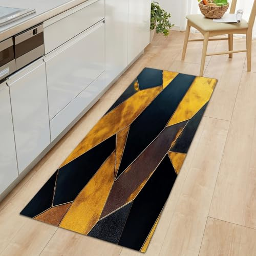 Alfombra de Entrada Fragmentos Metálicos Geométricos, Alfombra Larga para Pasillo 60 x 150 cm - Corredor Lavable y Antideslizante Estilo Abstracto para Dormitorio Cocina y Recibidor