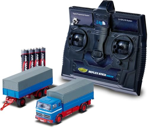 Carson 1:87 MB 1620 presenning med släpvagn 100% RTR blå – färdig modell, RC-bil, H0-bil, RC-modell, Dioramafordon, fjärrstyrd lastbil, fjärrstyrd lastbil