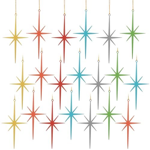 MorningRo 20 Pcs Retro Mid Century Star Ornament for Christmas Tree 3.15inch Cast Iron Starburst 8 Point Nativity Star of Bethlehem Ornament Hanging Pendants Gift Decor for Xmas Holiday Party