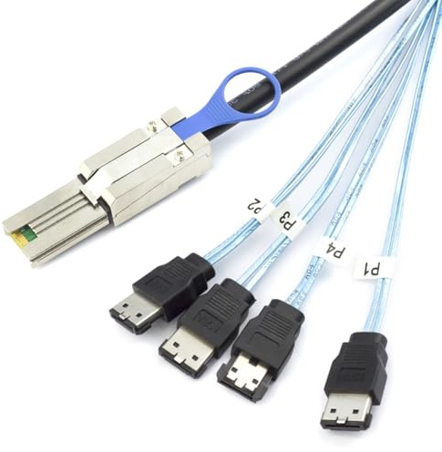 AoQhir Mini SAS HD SFF-8088 26P to 4×eSATA 7P Female External Server Hard Drive Cable, 28AWG 6G High-Speed Copper Wire Harness (0.5M/19.68in)