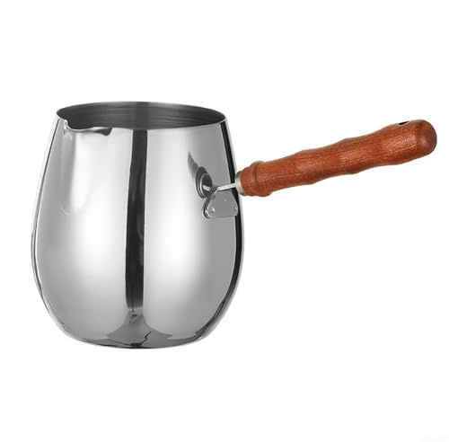 GLOBALHUT Stainless Steel Turkish Coffee Pot, Turkish Warmer Coffee Pot For Coffee Brewing And Sauce Heating, Featuring Wooden Handle(600ML)