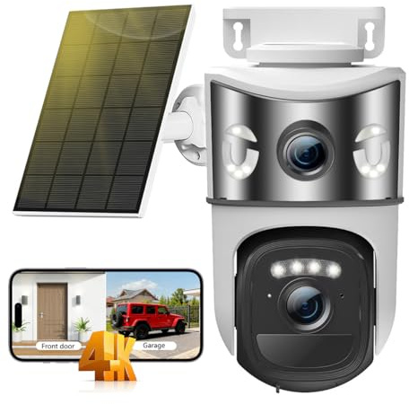 8MP Caméra de Surveillance WiFi Extérieure Sans Fil,Double Objectif Camera Extérieur Solaire avec Panneau,355° PTZ,Vision Nocturne,Suivi Automatique,Audio Bidirectionnel,PIR Détection Humaine,IP66