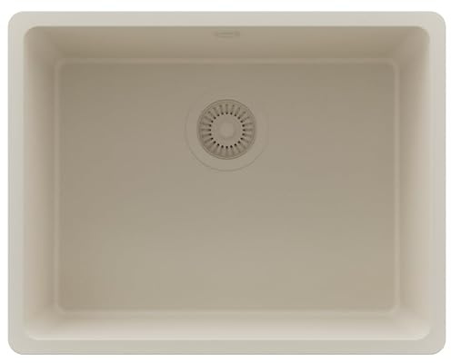 PRIMAGRAN Fregadero Cocina al Mueble 60cm + Kit de desagüe, 56x44cm | Set: Kit de desagüe (sifón, válvula, rebosadero) + Venecia Easy Slim 1 Seno Granito, Todo Beige