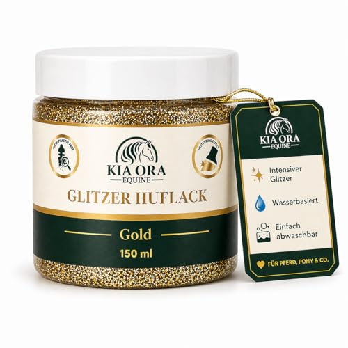 Kia Ora Equine Glitzer Huflack Pferd Gold 150 ml Strahlender Glanz in Minuten I Wasserbasiert & Abwaschbar Perfekt für Turnier & Fotoshooting (Gold)