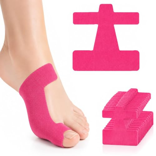 30 stycken Hallux Valgus tejp, förskurna – kinesiologitejp för att korrigera baltår – hudvänlig hallux tejp för tå och fot, andas och elastisk, 9,3 x 9 cm, rosenröd