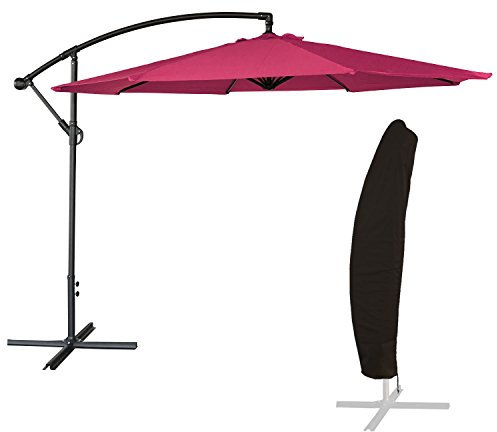 Parasol de Jardin déporté OAHU Rond 3m de diamètre Fuchsia avec manivelle. Parasol déporté inclinable et Rabattable avec Housse de Protection.