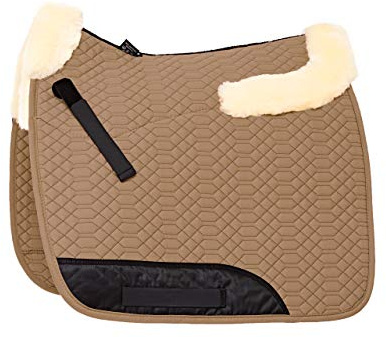 Engel Reitsport SCHABRA4-VSS-CAM-MED Lammfell Vielseitigkeits Schabracke | half lined, Fell im Sattelbereich, Fellkranz v&h, robuster Baumwoll Steppstoff, Vielseitigkeit, Stoff camel Fell med.