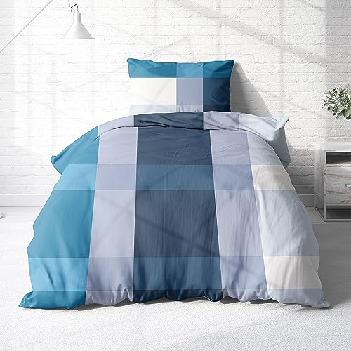 Träumschön Biber Bettwäsche Set 2tlg 155x220 cm + 80x80 cm – Flauschige Blumen Bettwäsche Petrol – Weiche Winterbettwäsche Kariert - Atmungsaktiv, Warm & Hautfreundlich - 100% Baumwolle