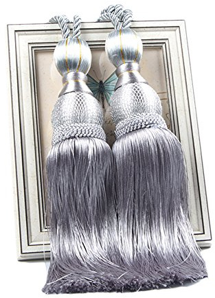 LianLe EIN Paar Vorhang Raffhalter Band Binden Quasten Design Gardine Bänder (Silber Grau)