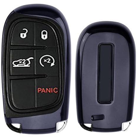 iJDMTOY Chrome Finish Black TPU Key Fob Protective Cover Case Compatible with Charger Challenger Dart Durango Journey, Grand Cherokee, Renegade, 200 300, etc