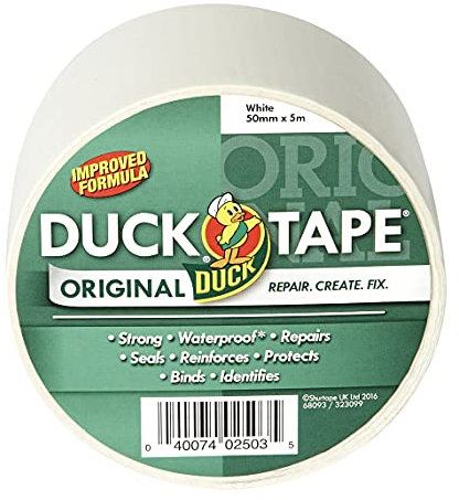 Duck Tape Original, Nastro adesivo isolante e in tessuto per riparazioni con formula migliorata ad alta resistenza impermeabile, 50 mm x 5 m, bianco