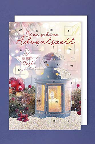 Adventskalender Karte Grußkarte Weihnachten Glitzer Laterne Fest 16x11cm