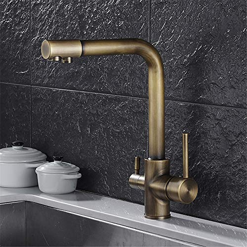 YAWEDA Antique Fredda E Calda Da Cucina Depuratore Di Acqua Del Rubinetto Lavandino Doppio Rubinetto Rotativo Da 360 Gradi Di Bronzo A 3 Vie A Doppio Filtro Miscelatore