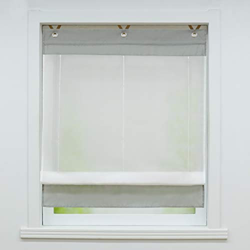Joyswahl Voile Ösenrollo Transparenter Raffrollo mit Farbiger Blende »Irene« Schals Fenster Gardine mit Hakenaufhängung, ohne Bohren BxH 100x155cm Silbergrau 1 Stück