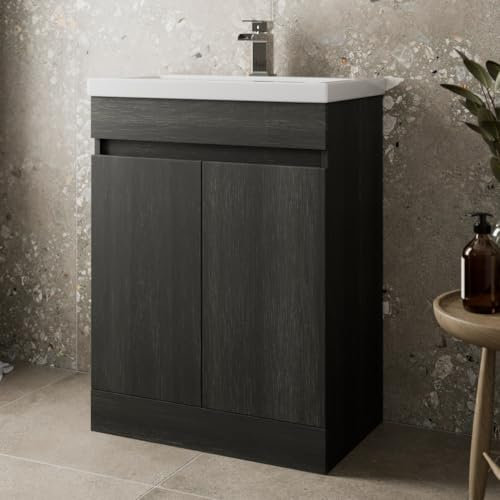 Artis® 600mm Bathroom Vanity Unit With Wash Basin Ceramic Sink, 2 Double Door, Cloakroom Storage Furniture Under Basin Cabinet, Floorstanding Cabinets, Charcoal Grey