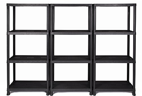 Ondis24 Regal, Lagerregal, 60 x 30 x 138 (H) cm, 12 Zoll Steckregal, Kunststoff, anthrazit, bis maximal 125 kg belastbar (3 Stück)