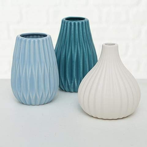 Boltze Vase Wilma 3sort H12cm blau Steingut