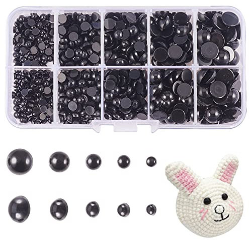 PandaHall 760 stücke 4mm-10mm Runde Puppenaugen Verschiedene Größe Harz Flache Rückseite Cabochon Stofftier Augen für Bären Puppen DIY Machen, schwarz