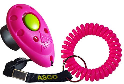ASCO Premium Finger Clicker mit Spiralarmband für Clickertraining, Hunde Katzen Pferde Profi-Clicker, Hundetraining Klicker pink AC08FS