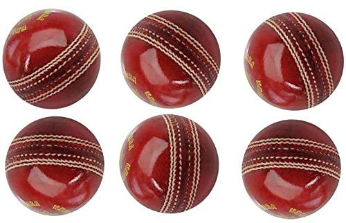 AnNafi® Palla da cricket rossa | Palline da cricket in pelle di colore rosso per la pratica cucita a mano | Ufficiale senior duro e stagionato | Nessun timbro per allenamento e allenamento indoor ed