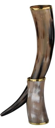 Handicrafts Home Viking Drinking Horn Mug with Stand– Natural Horn Tankard – Norse Beer Stein & Mead Cup – Handmade Drinking Mug for Ale, Coffee & Tea– Medieval Gift for Men-14 inch, Metallic Touch