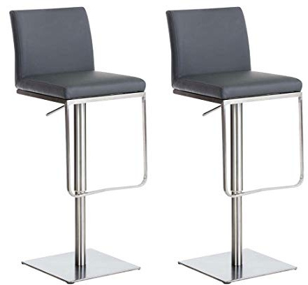 CLP 2er Set Barhocker Panama Mit Kunstlederbezug I Höhenverstellbarer Barstuhl I Thekenhocker Mit Lehne Und Fußstütze, Farbe:grau, Gestell Farbe:Edelstahl