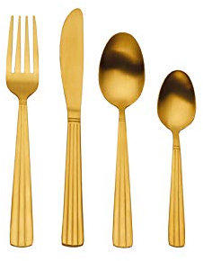 Mikasa - Service de Couverts Dorés en Acier Inoxydable, Livré dans un Coffret Cadeau, 16 Pièces (Service pour 4 Personnes)
