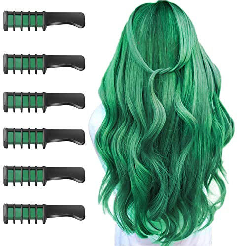 6 colores Hair Chalk Peines de Tiza de Colores para el Pelo Temporal Cabello Tiza No Tóxico Lavables Color para el Pelo Teñido Fiesta Navidad Cumpleaños y Cosplay Niñas y Niños Regalos(Verde)