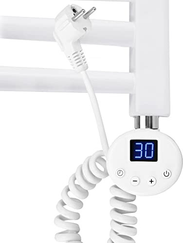 EMKE Heizstab für Badheizkörper 1200W - Heizstab mit Thermostat und Temperaturregler - Heizpatrone aus Edelstahl für Handtuchheizkörper Handtuchwärmer Elektrisch Weiß