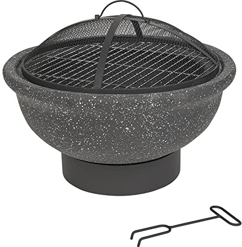 URBNLIVING Black Round MGO Fire Pit Bowl Heater BBQ Grill Camping Burner Outdoor Garden