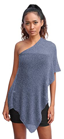 creazioni unique Poncho Coprispalle da Donna Elegante da Cerimonia o Sera - Poncho Donna in Rete di Viscosa Termica con Essenza di Fiore di Ciliegio (Blue Jeans)