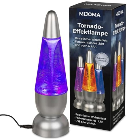 MIJOMA Lampada a LED per effetti d'atmosfera, con effetto tornado, con cambio colore, stile retrò, 29 cm, funzionamento a batteria o connettore USB