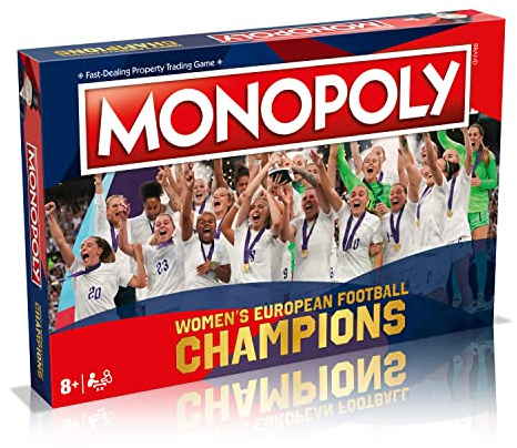 Winning Moves Women's European Football Champions Monopoly Board Game, Travel to Wembley acquiring Beth Mead and Lucy Bronze, Roar your way to victory, gift for ages 8 plus
