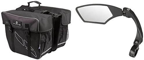 M-Wave Amsterdam Double Gepäckträgertasche, schwarz, 44 x 40 x 5 cm & SPY Space Fahrradspiegel, schwarz