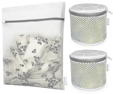 3 Prämie Wäschesäcke mit Wabenstruktur für Feinwäsche mit Reißverschluss, Reiseaufbewahrung, Organisationsbeutel, Kleidung, Waschbeutel für Unterwäsche, Dessous, BH, Bluse, Strumpfwaren, (2Bra+1S)