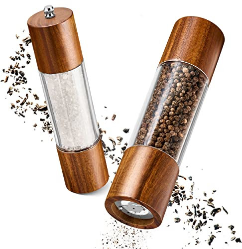 LINFELDT® Salz und Pfeffermühle Holz - TOP GEWÜRZMÜHLE HOLZ | Pfeffer und Salzmühle Holz - Salt and Pepper Grinder | Salz Pfeffermühle Groß, Pfeffer Salz Mühlenset (2x Akazie)