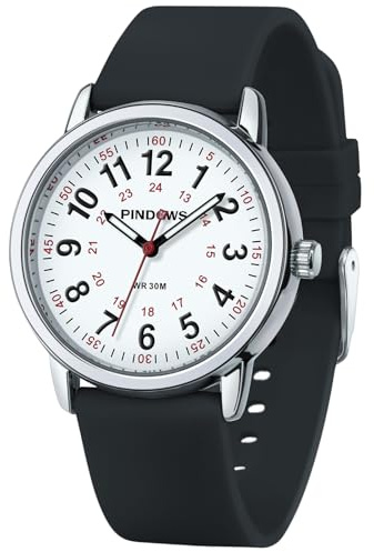 PINDOWS Analoge Armbanduhr Damen & Schüler, Silikonuhr, Wasserdicht | 45 g leicht, 9 mm Gehäuse, Handgelenke 15-22 cm, Silikon-Schnellwechselband, klassisches Quarzwerk, Basis-Wasserschutz