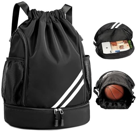 Libershine Mode sporttasche Große Kapazität Kordelzug reisetasche Wasserfest Rucksäcke Verstellbar Turnbeutel seitliche Netztaschen Fußball Sporttasche mit Bodenfach für Damen Herren Junior
