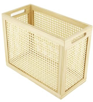 Zeitschriftenhalter aus Holz mit Juteseil-Griffen, handgefertigter Bambus-Toilettenpapierhalter, Korbgeflecht, Zeitschriftenaufbewahrung, Organizer für Badezimmer, Büro und Schreibtisch, rechteckig,