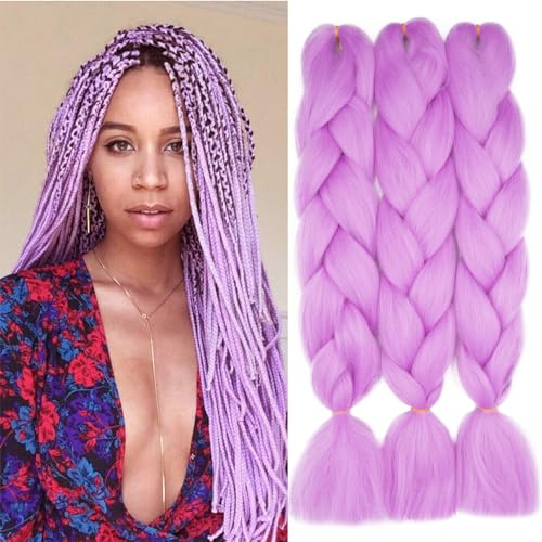 Dcbaboo Extensiones para Trenzas Africanas 60cm Pelo para Trenzas Africanas 3PCS Kanekalon Extensiones de Pelo Sintético para Trenzas Postizas Trenzado de Extensiones de Cabello 300g, Violeta claro