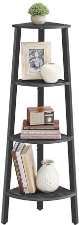 VASAGLE Corner Shelf Unit, 4-Tier Corner Shelf, Ladder Shelf for Living Room, Bookshelf or Plant Stand, Industrial Accent Furniture, Charcoal Gray and Matte Black LLS034B22